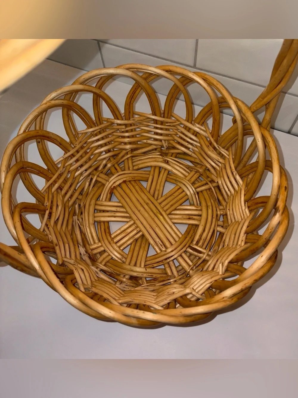 Natural Woven Basket with Handle - Tan
